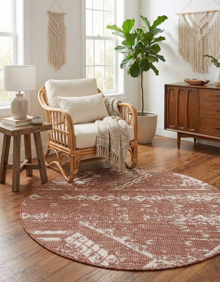 Detail image of 4' x 4' Easy-Clean Bohemian Indoor / Outdoor Round Rug
