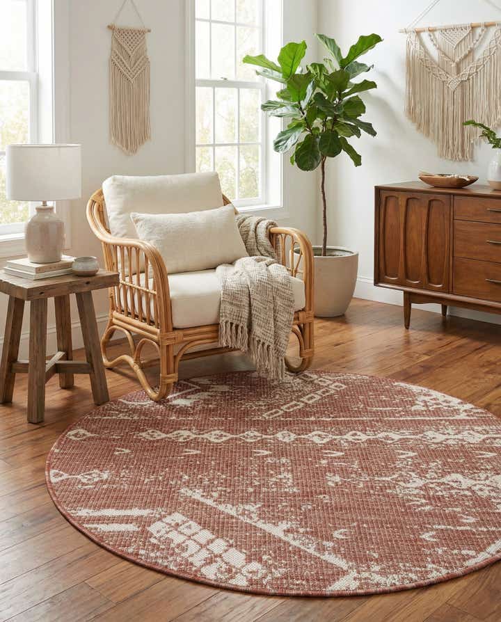 4' x 4' Easy-Clean Bohemian Indoor / Outdoor Round Rug