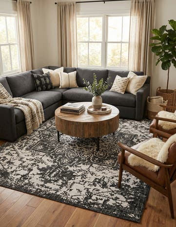 Charcoal Gray Easy-Clean Jill Zarin Dubai Indoor / Outdoor Rug