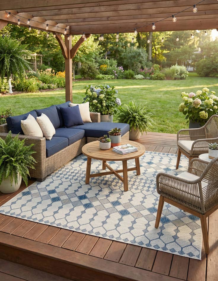 Detail image of 10' x 10' Easy-Clean Trellis Indoor / Outdoor Square Rug