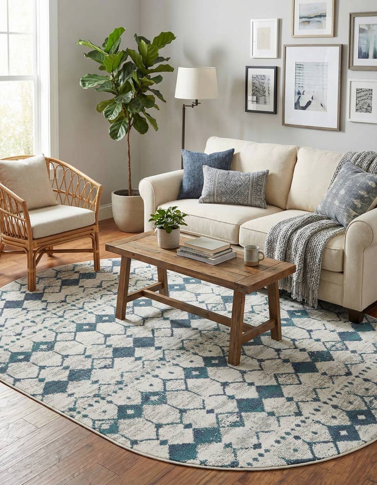 Detail image of 5' 3 x 8'  Washable Trellis Indoor / Outdoor Oval Rug