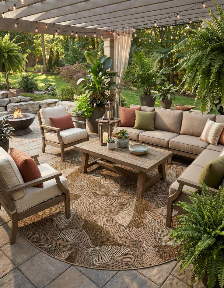 Detail image of 10' x 10'  Washable Botanical Indoor / Outdoor Round Rug