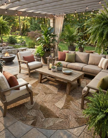 10' x 10' Easy-Clean Botanical Indoor / Outdoor Round Rug