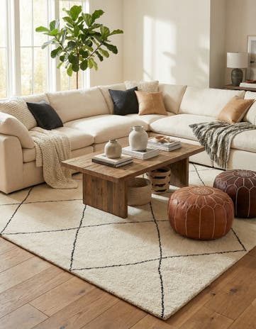 Ivory and Black Hand Knotted Safiya Moroccan Wool Rug