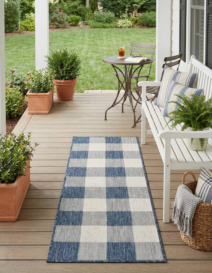 Detail image of 2' x 6'  Washable Checkered Indoor / Outdoor Runner Rug