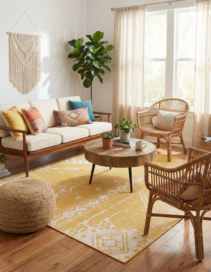 Detail image of 7' x 7'  Washable Bohemian Indoor / Outdoor Square Rug