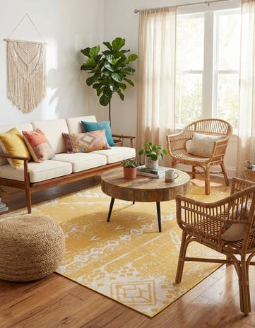 7' x 7' Easy-Clean Bohemian Indoor / Outdoor Square Rug