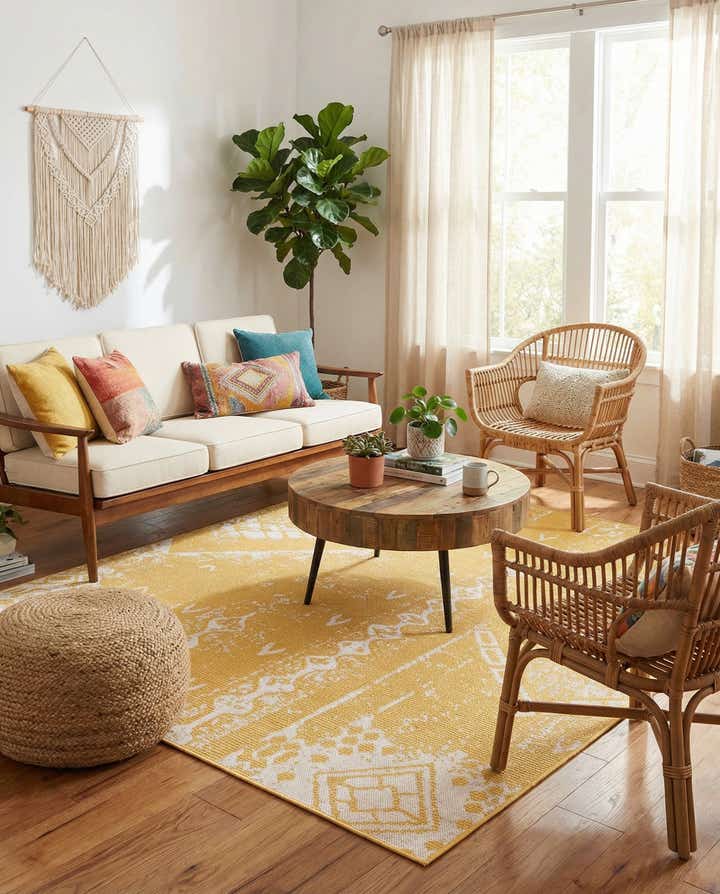 7' x 7' Easy-Clean Bohemian Indoor / Outdoor Square Rug