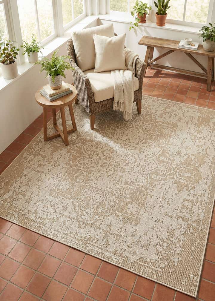 7' 10 x 7' 10 Easy-Clean Traditional Indoor / Outdoor Square Rug