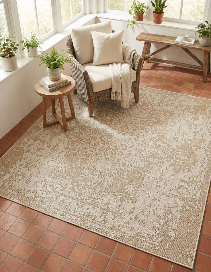 Detail image of 7' 10 x 7' 10  Washable Traditional Indoor / Outdoor Square Rug