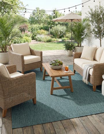 Teal Easy-Clean Solid Indoor / Outdoor Rug