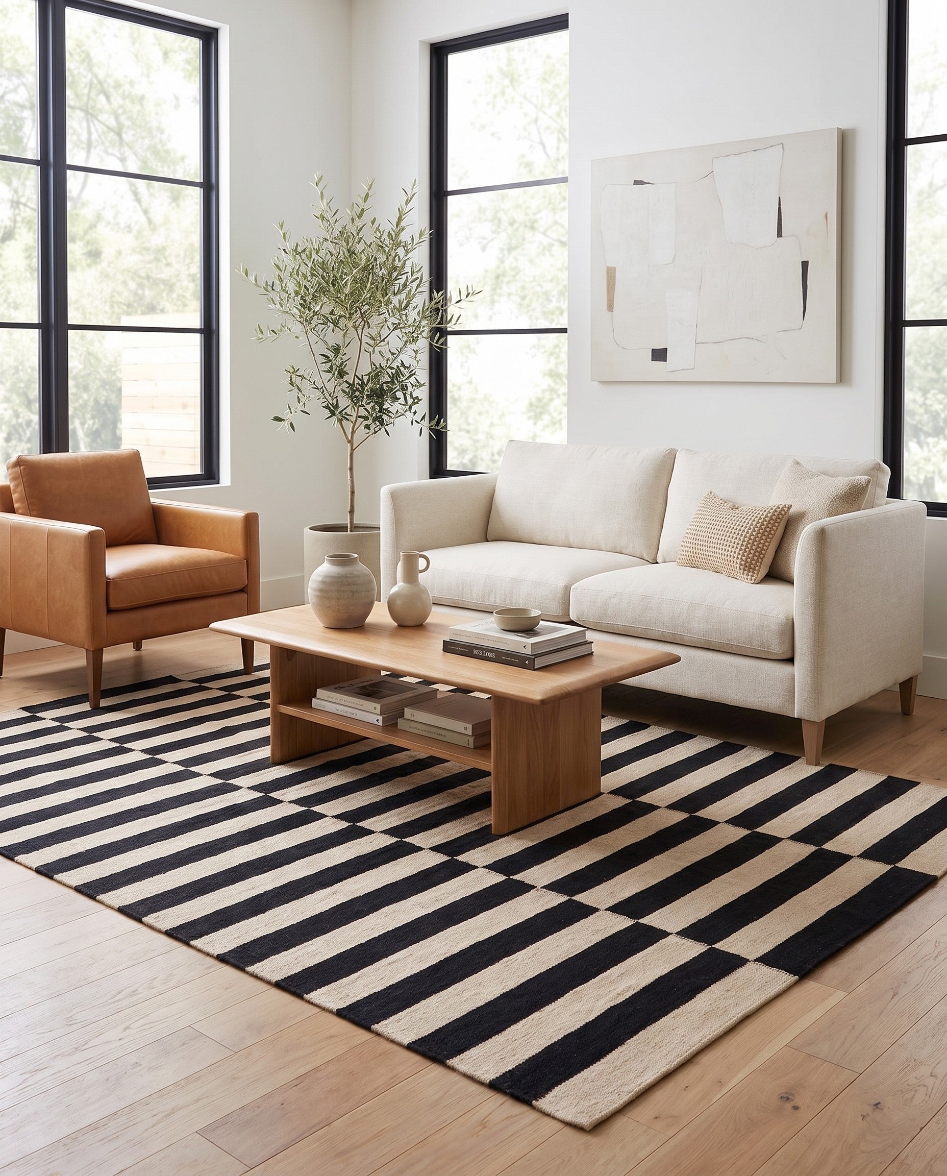 4' 4 x 5' 10 Hand Woven Kilim Modern Wool Rug