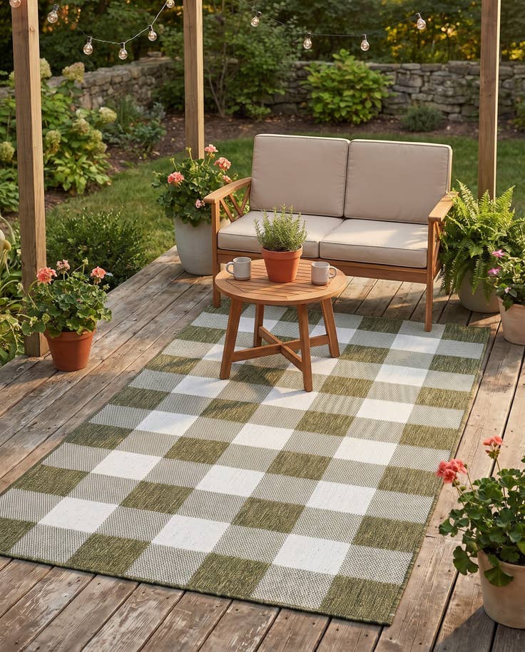 Detail image of 4' x 6' Easy-Clean Checkered Indoor / Outdoor Rug