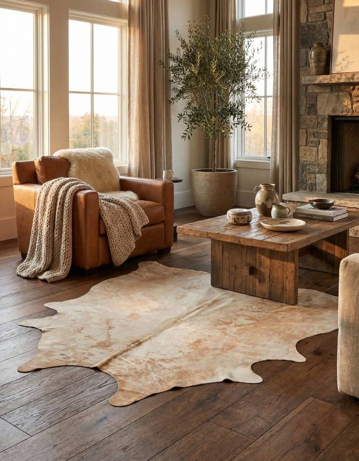 Detail image of 6' 4 x 6' 6 Cowhide Leather Square Rug