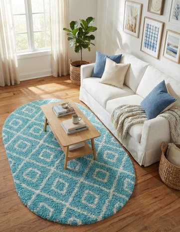 Aqua Lattice Shag Oval Rug