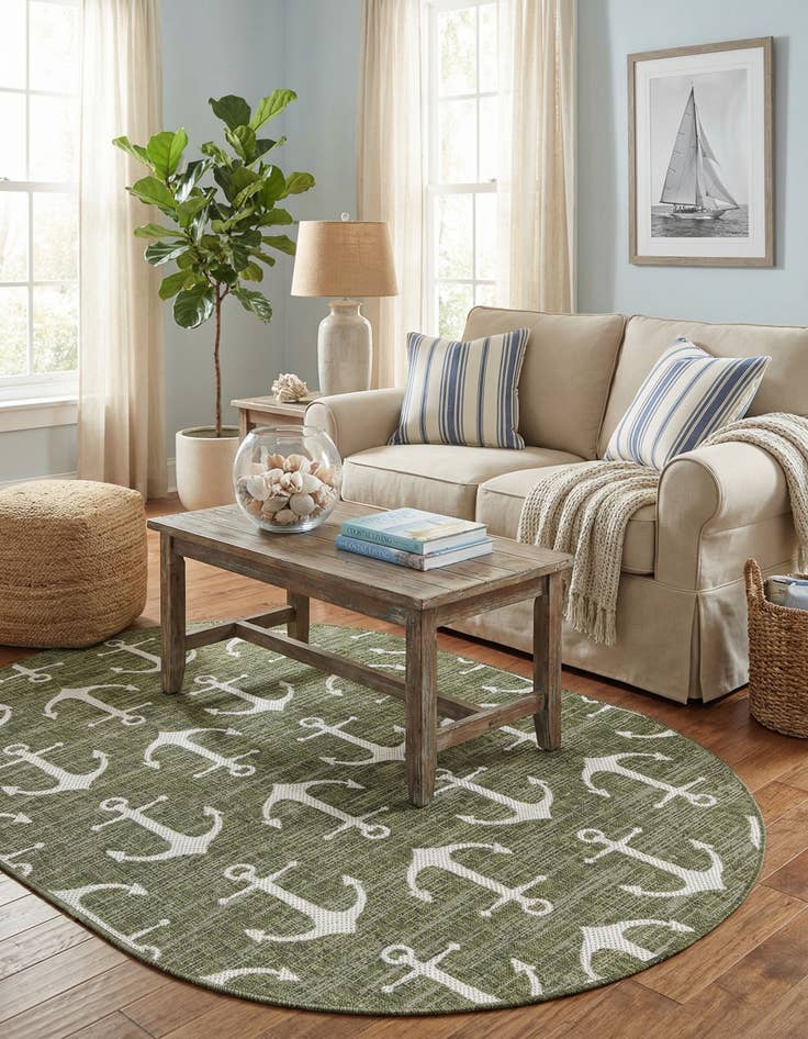 Detail image of 5' 3 x 8'  Washable Coastal Indoor / Outdoor Oval Rug