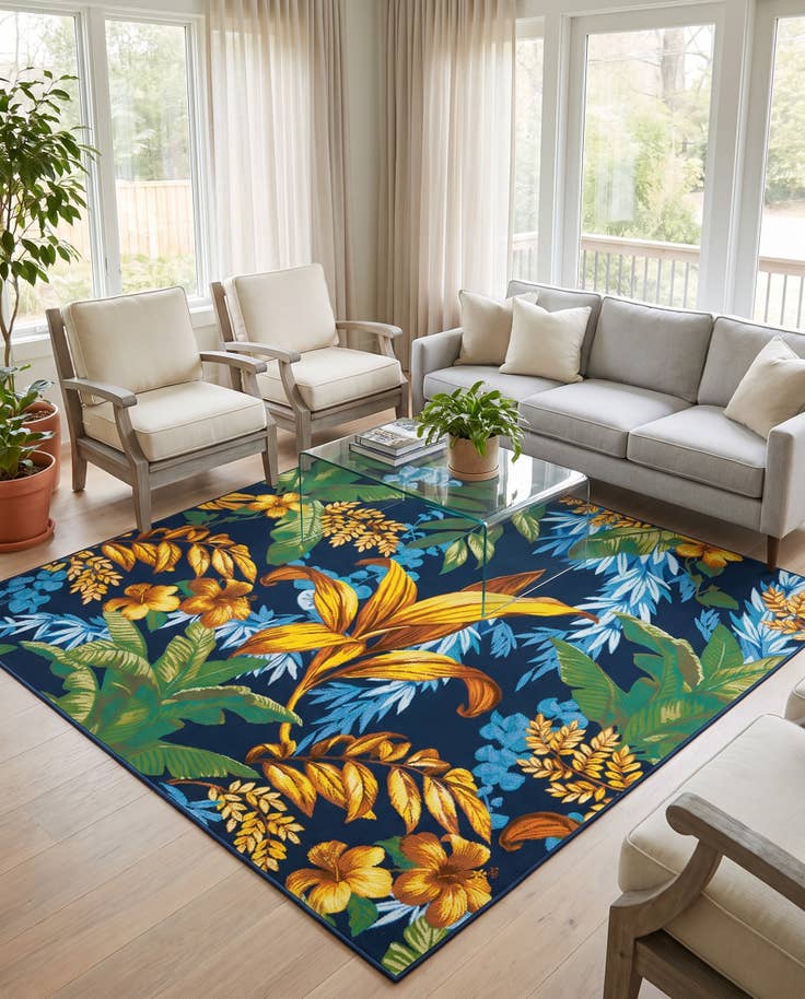 Detail image of 7' 10 x 7' 10 Easy-Clean Botanical Indoor / Outdoor Square Rug