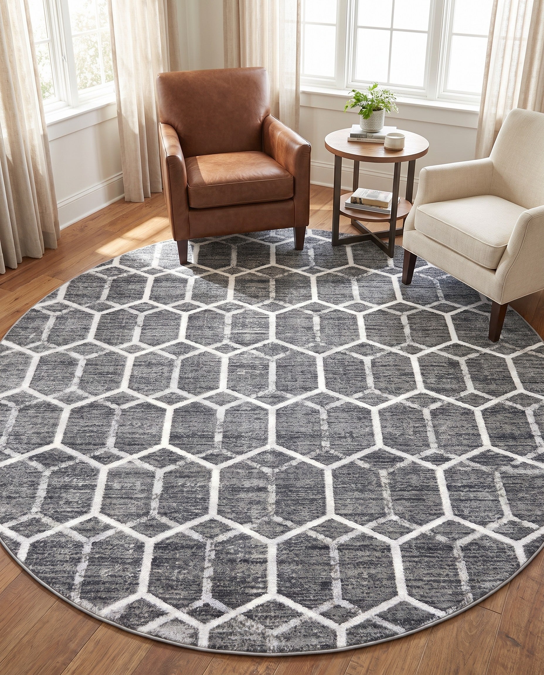 8' x 8' Lattice Trellis Round Rug
