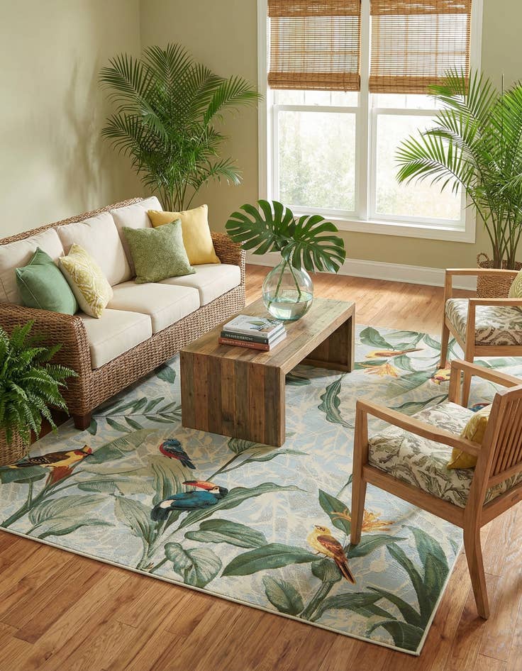 Detail image of  7' 10 x 11'  Washable Botanical Indoor / Outdoor Rug