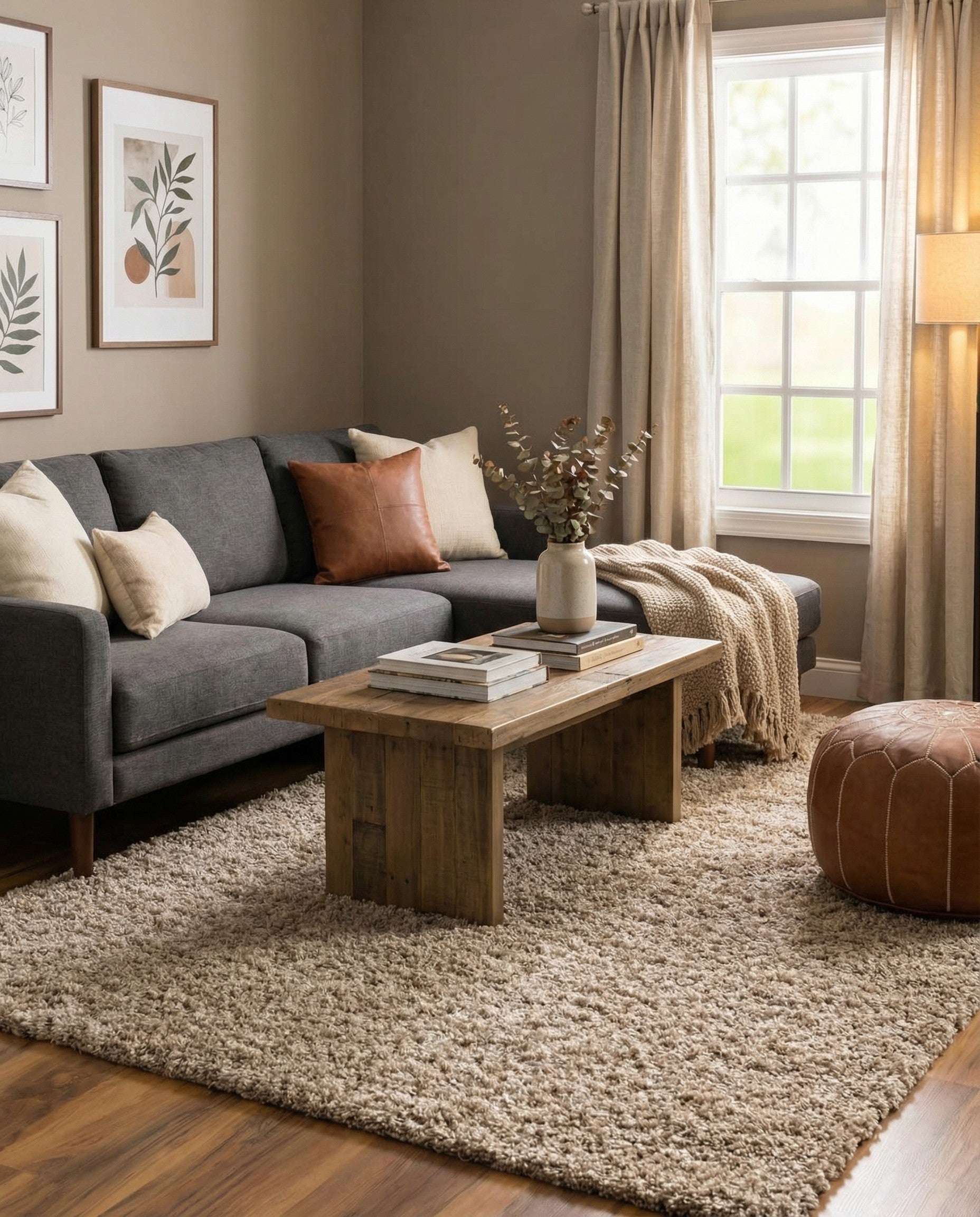 A 6x9 rectangular Solid Shag rug in a blend of brown, tan, and ivory, showcasing its plush, textured pile.