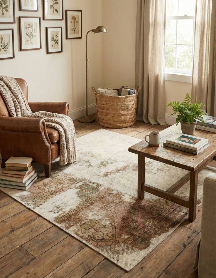 Detail image of 4' x 4' 10  Hand Knotted Ultra Vintage Persian Wool Square Rug