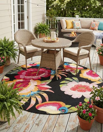 Easy-Clean Botanical Indoor / Outdoor Round Rug