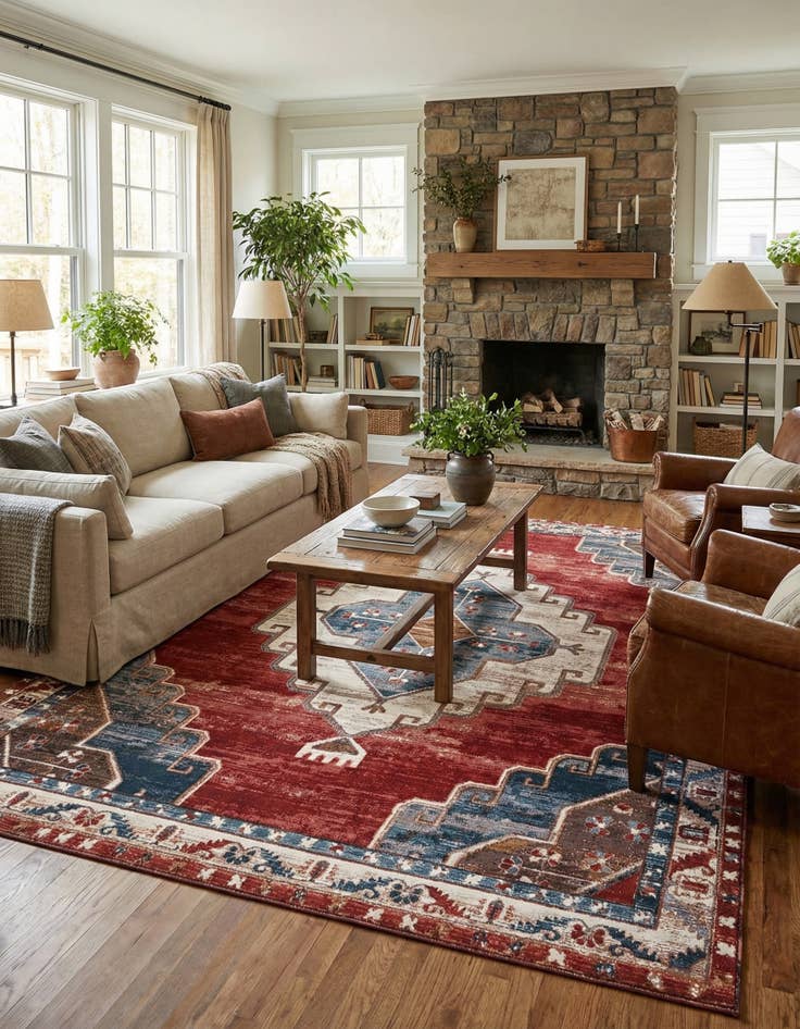 Detail image of 9' x 12'  Washable Traditional Indoor / Outdoor Rug