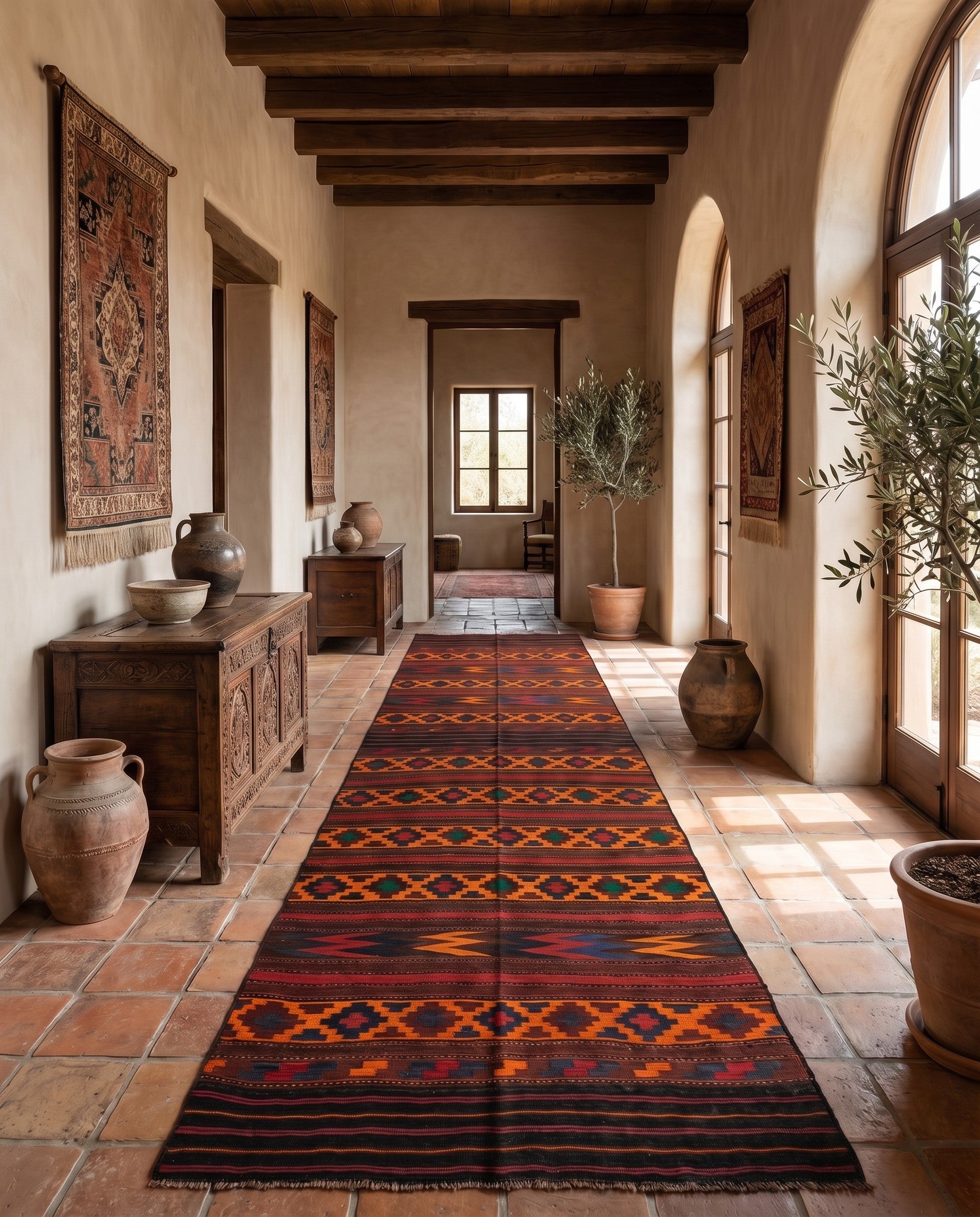 5' 4 x 11' 3 Hand Woven Kilim Fars Wool Runner Rug
