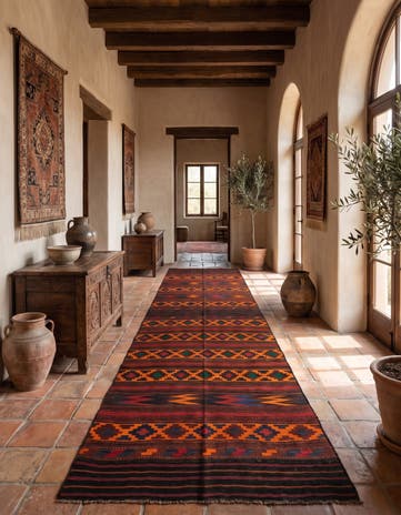5' 4 x 11' 3 Hand Woven Kilim Fars Wool Runner Rug
