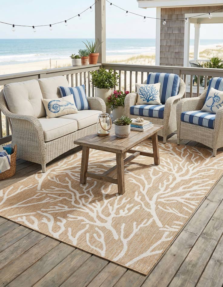 Detail image of 5' 3 x 7'  Washable Coastal Indoor / Outdoor Rug