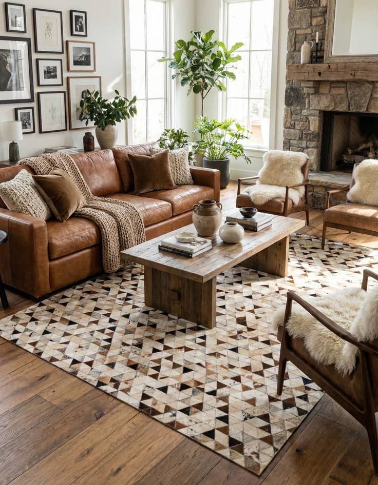 Detail image of  5' 1 x 7' 11 Cowhide - Patchwork Rug