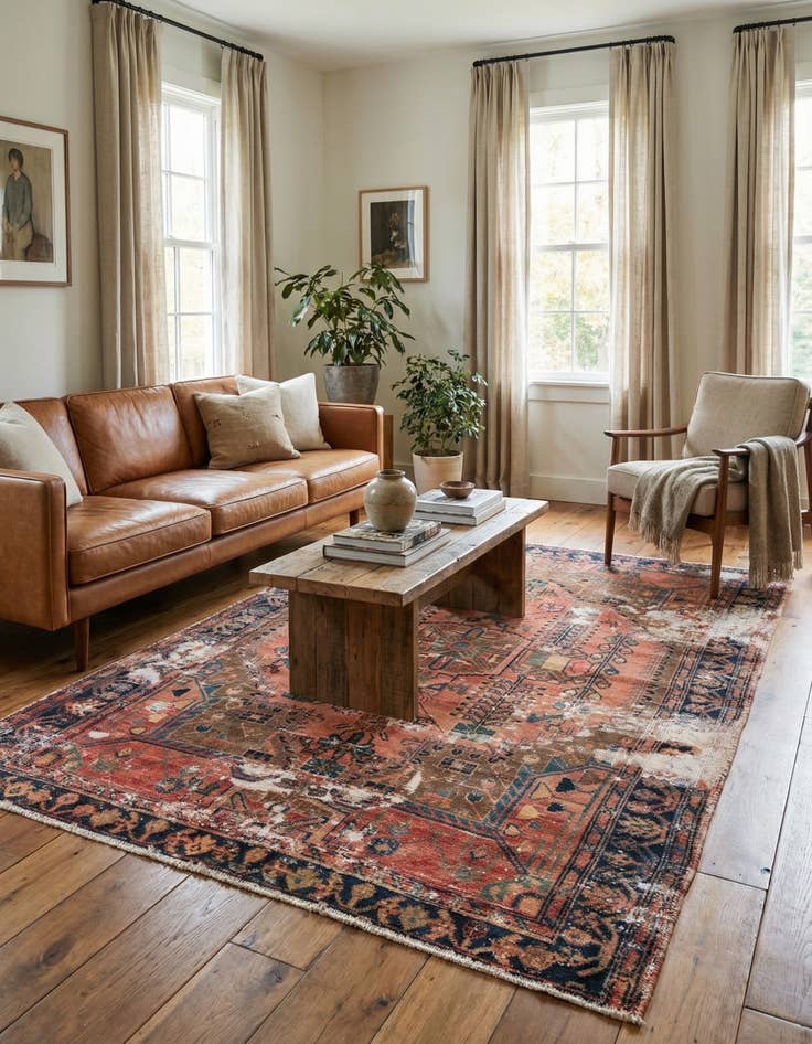 Detail image of 4' 6 x 6' 10  Hand Knotted Ultra Vintage Persian Wool Rug