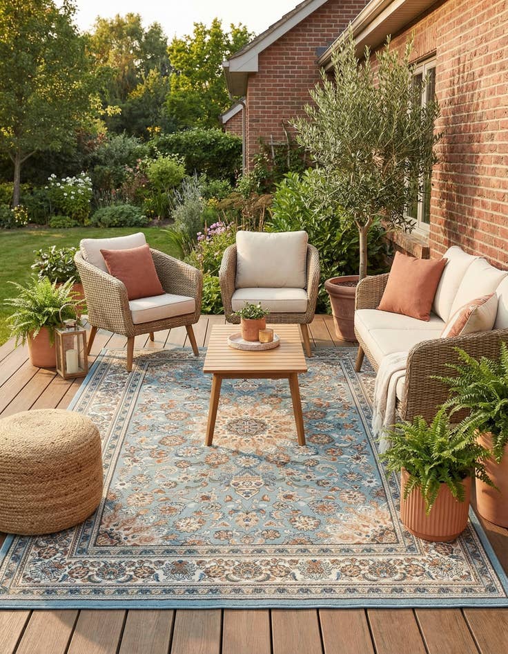 Detail image of 5' 3 x 8'  Washable Traditional Indoor / Outdoor Rug