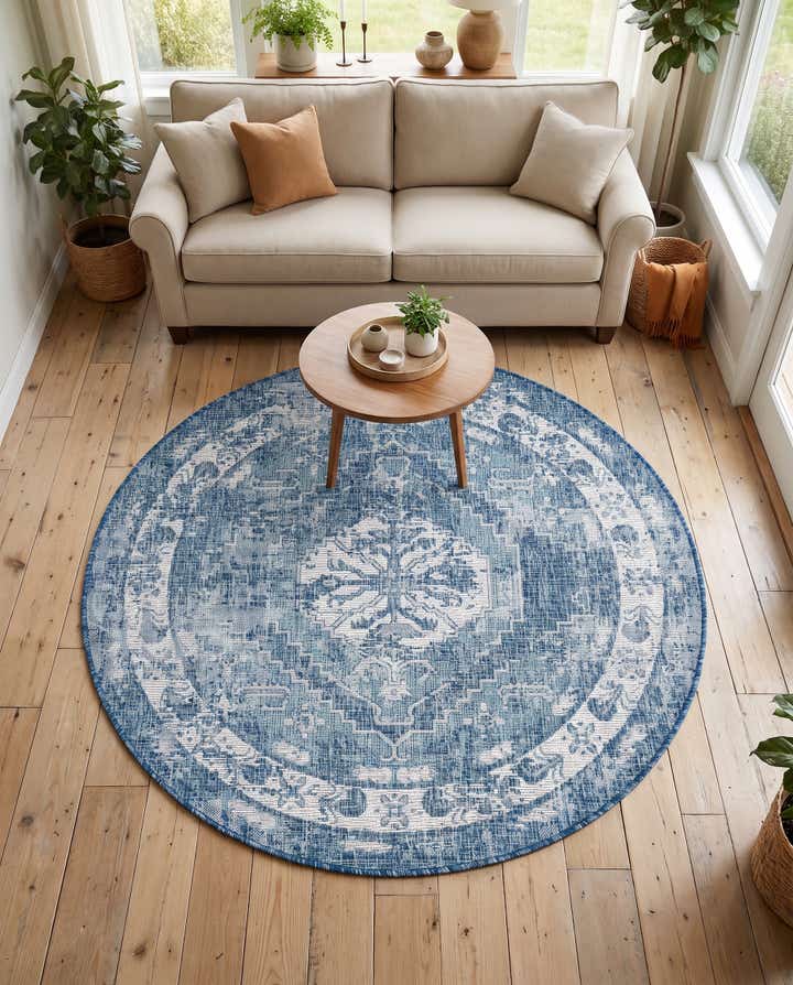 5' 3 x 5' 3 Easy-Clean Traditional Indoor / Outdoor Round Rug
