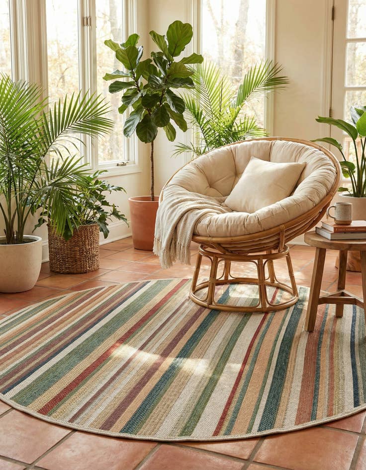 Detail image of  7' 10 x 7' 10  Washable Baja Indoor / Outdoor Round Rug