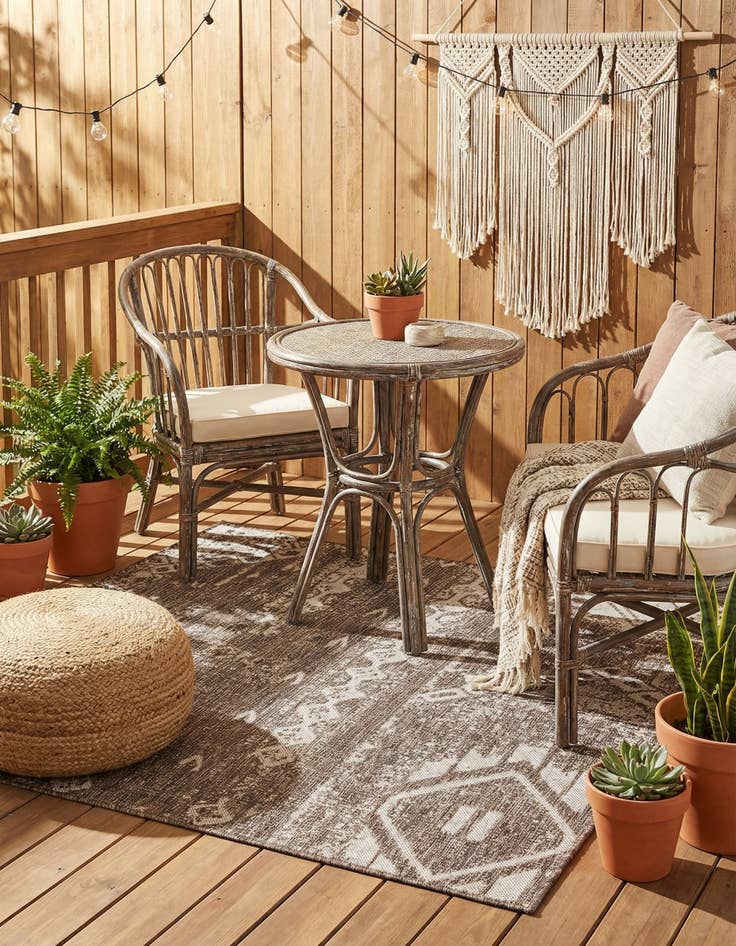 Detail image of 5' 3 x 5' 3  Washable Bohemian Indoor / Outdoor Square Rug