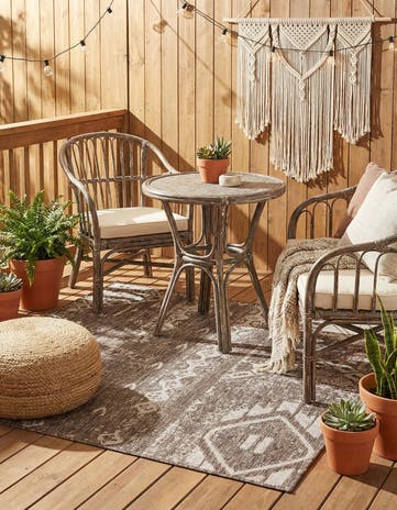 Brown Easy-Clean Bohemian Indoor / Outdoor Square Rug