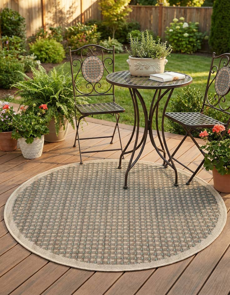 Detail image of 3' x 3'  Washable Border Indoor / Outdoor Round Rug