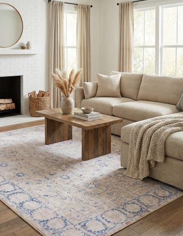 Beige Washable Timeless Square Rug