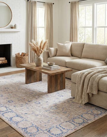 Beige Washable Timeless Square Rug