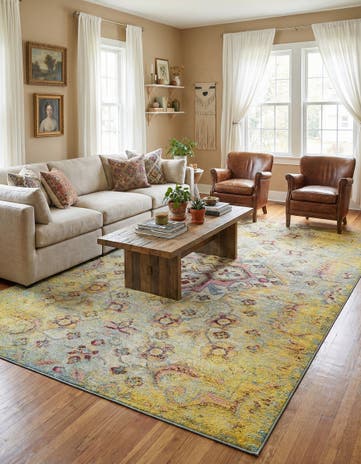 Yellow Washable Carnevale Rug