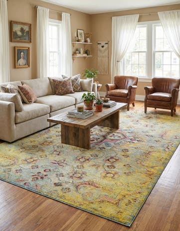 Yellow Washable Carnevale Rug