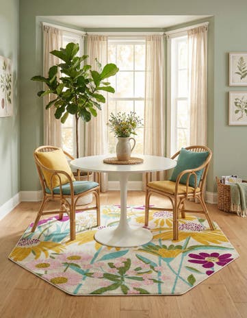 White Bloom Octagon Rug