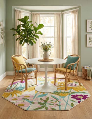 White Bloom Octagon Rug