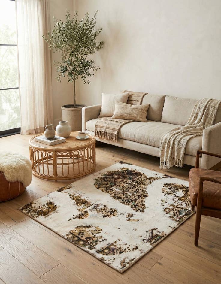 Detail image of 3' 9 x 4' 5  Hand Knotted Ultra Vintage Persian Wool Square Rug