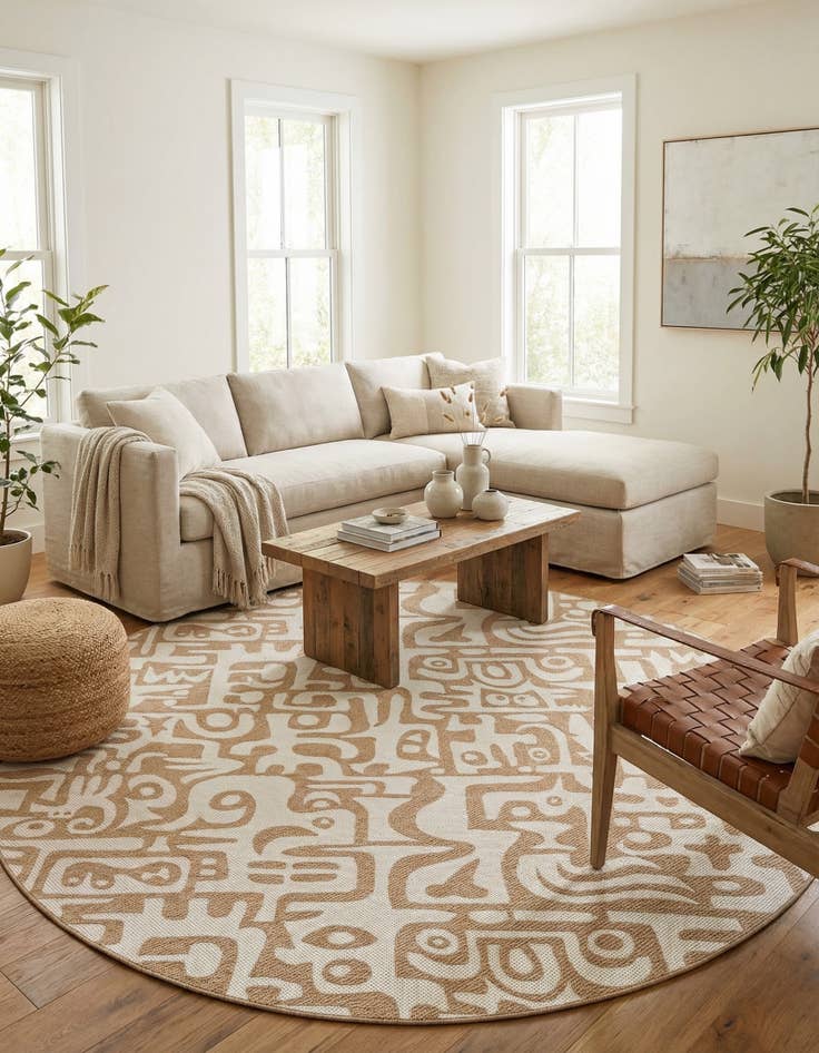 Detail image of  10' x 10'  Washable Modern Indoor / Outdoor Round Rug