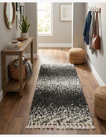 Black and White Athena Shag Runner Rug