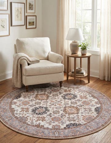 Ivory Washable Timeless Round Rug