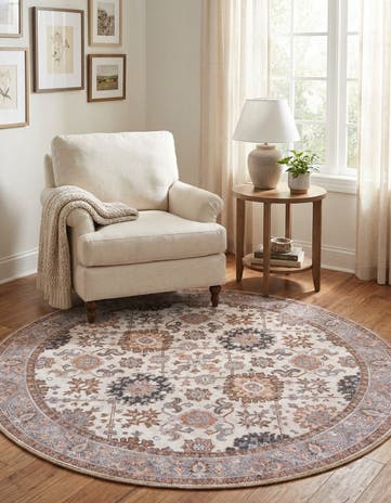 Ivory Washable Timeless Round Rug