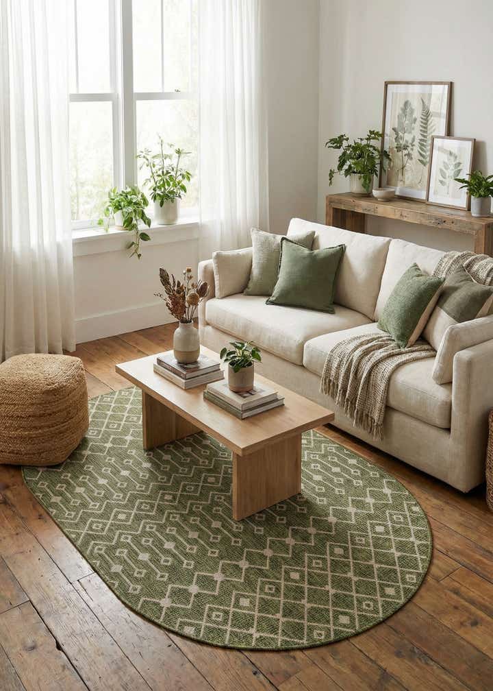 5' 3 x 8' Easy-Clean Lattice Indoor / Outdoor Oval Rug